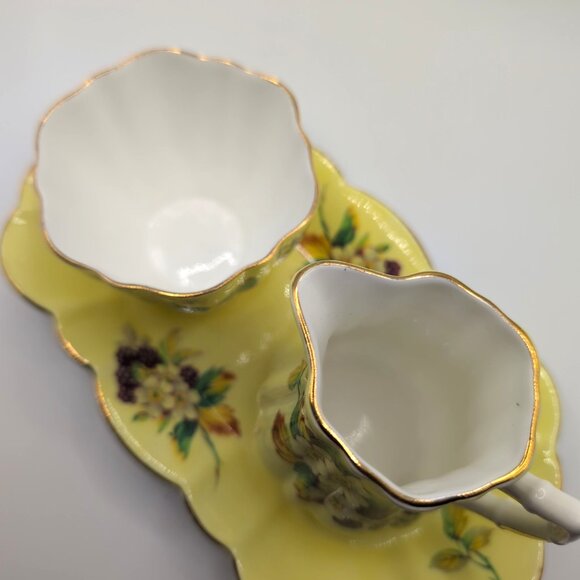 Vintage Old Royal English Bone China Sugar Bowl Creamer + Underplate Floral VGC - Picture 5 of 10